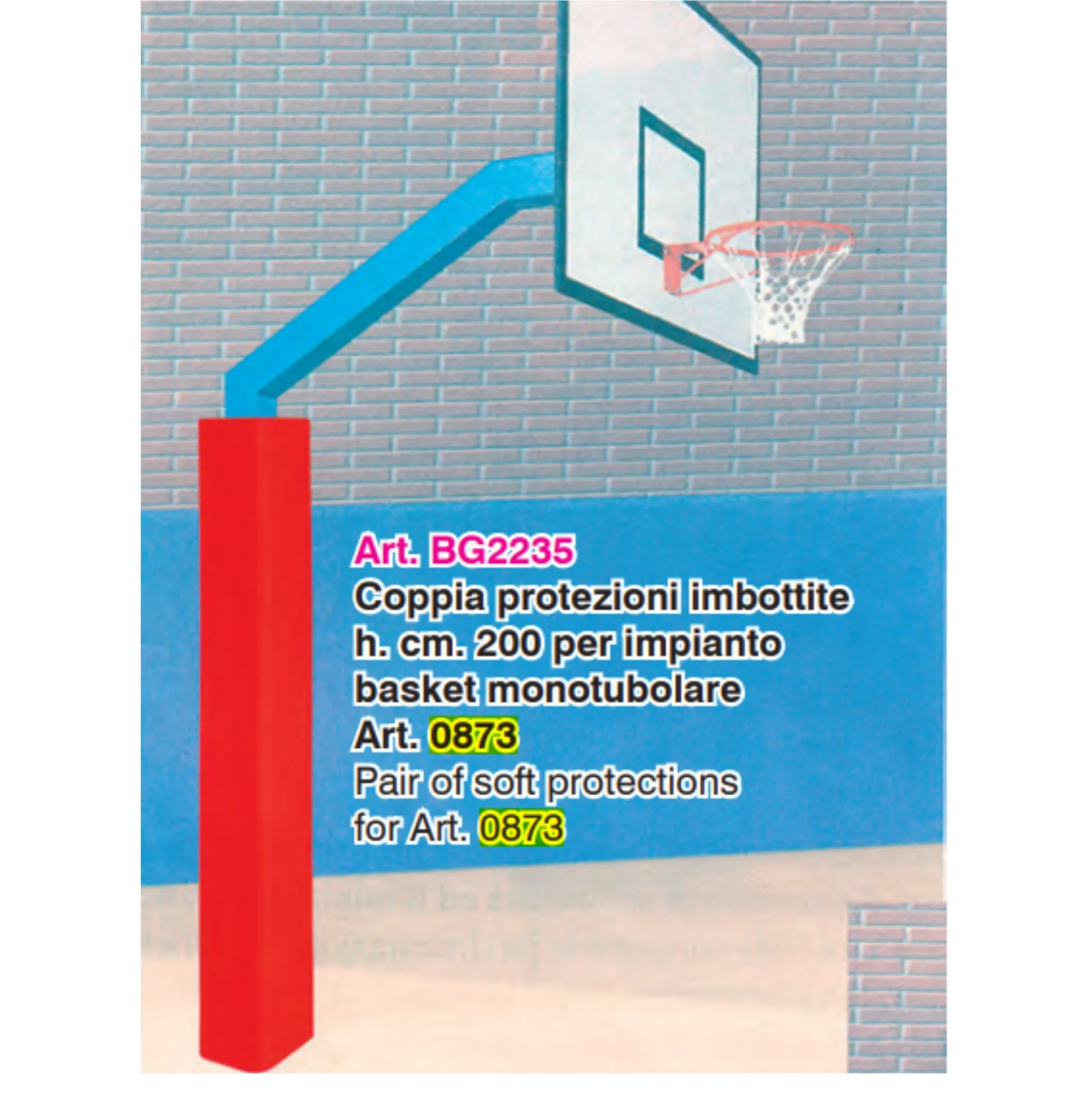 protezioni antinfortunistiche basket mono tubolare 200x15x15 cm