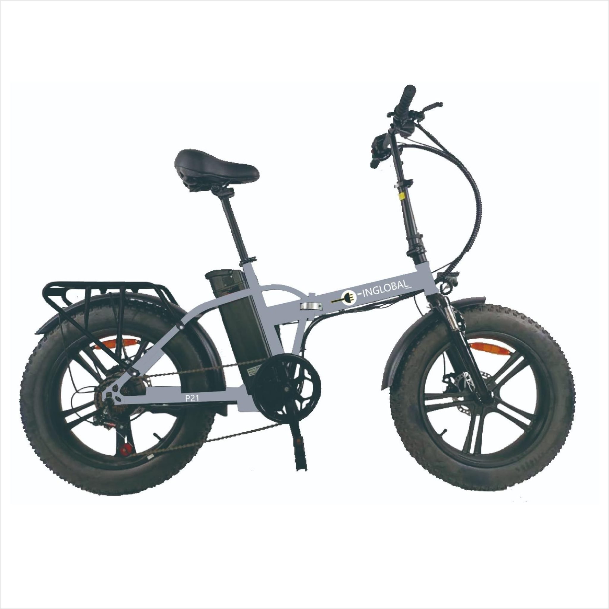 bicicletta elettrica Inglobal P21 250W grigia vista frontale bicicletta elettrica Inglobal P21 250W grigia vista laterale