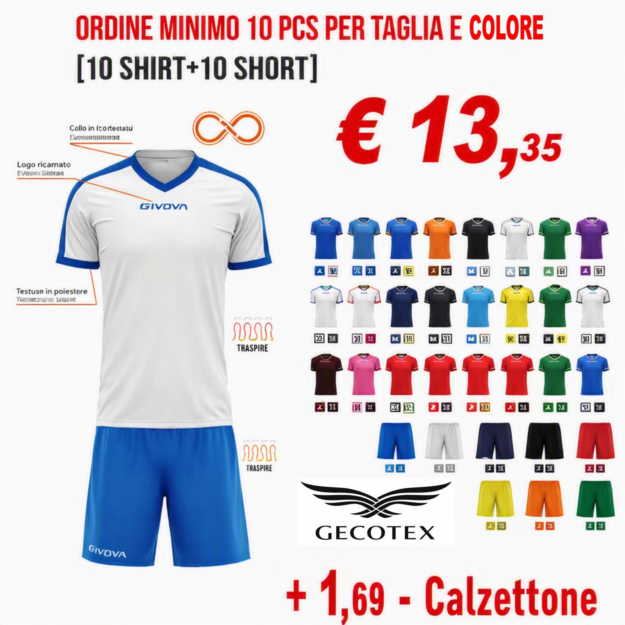 Kit Calcio Maglia e Pantaloncino Interlock Mezza Manica